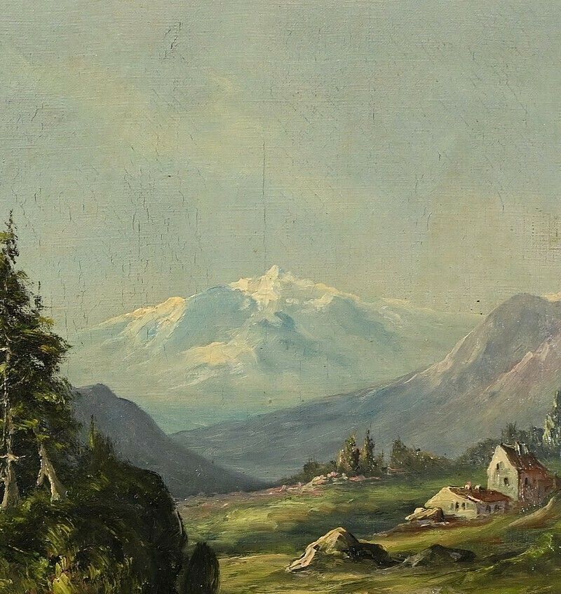 Art Oil On Canvas “Mountain Landscape” Signed C. Lion – Late 19th Century photo