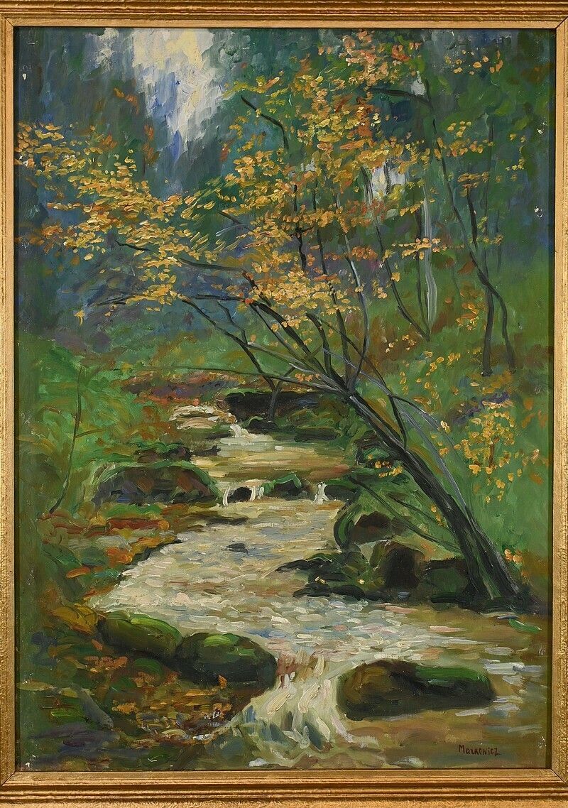 Oil On Canvas “Stream In The Forest” Signed A. Markowicz – Early 20th Century photo Art
