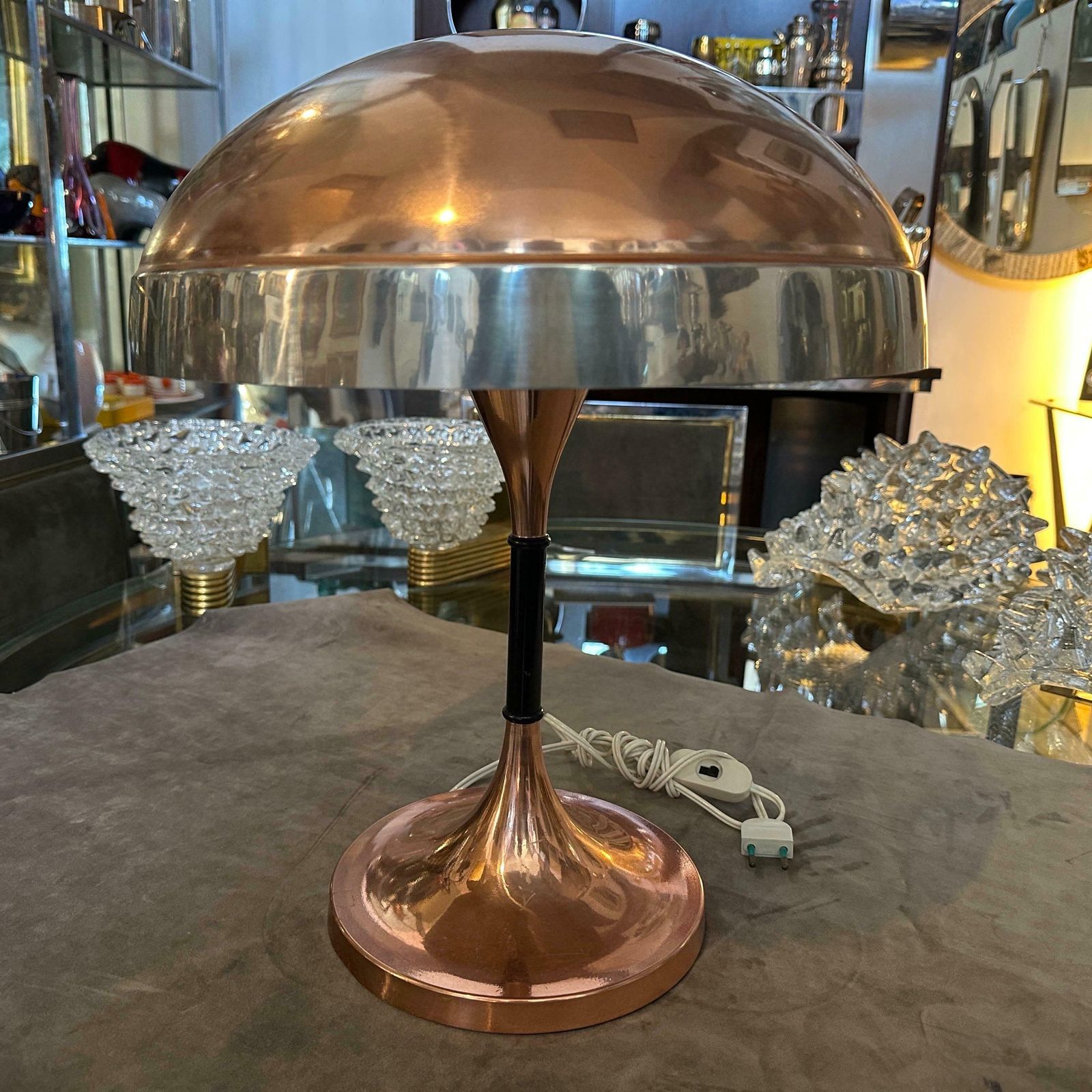 1970s Mid Century Modern Copper And Steel Italian Table Lamp photo furniture