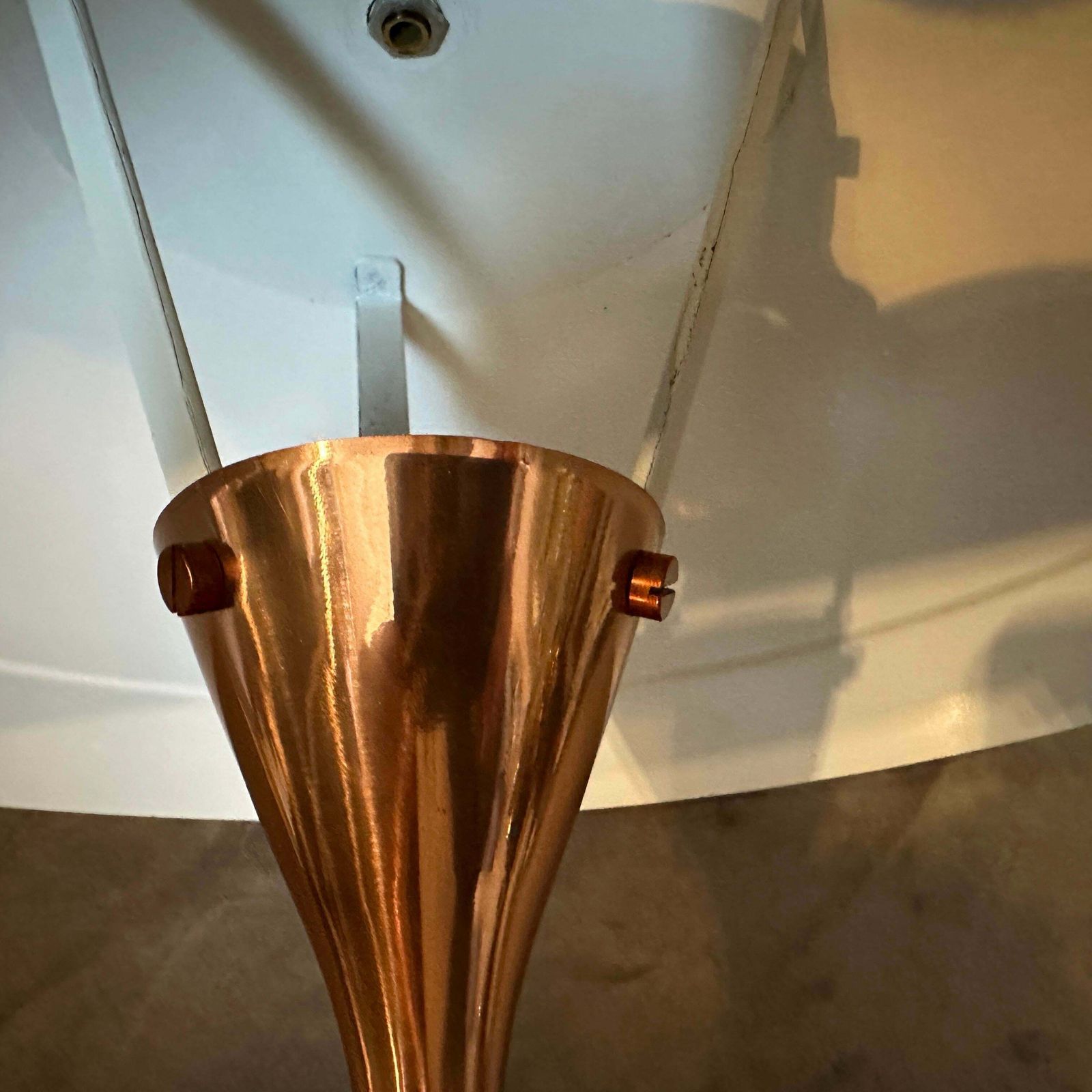 1970s Mid Century Modern Copper And Steel Italian Table Lamp photo for sale