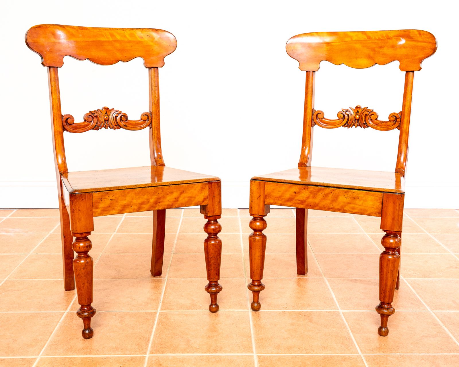 Pair Of Swedish Biedermeier Hall Chairs Satin Birch Karl Johan Fine Antique Empire Chairs Gustavian Country House