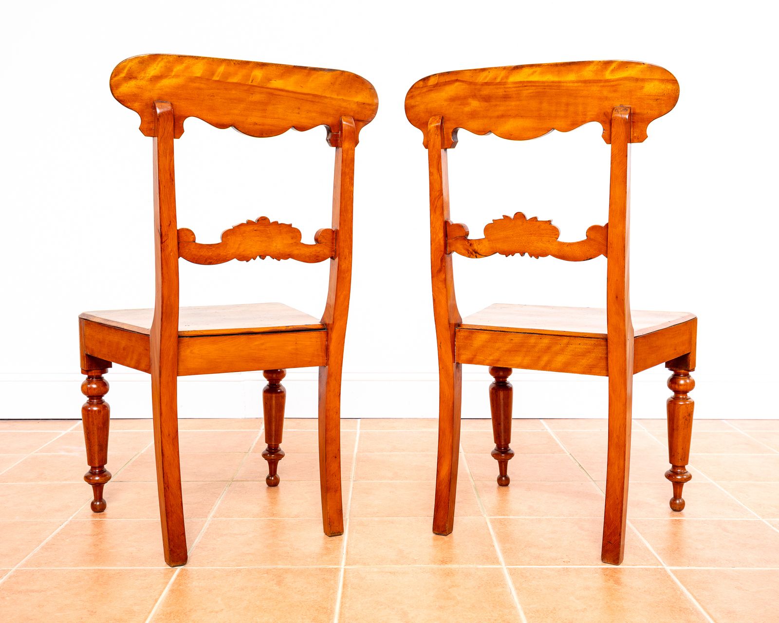 Pair Of Swedish Biedermeier Hall Chairs Satin Birch Karl Johan Fine Antique Empire Chairs Gustavian Country House photo vinterior