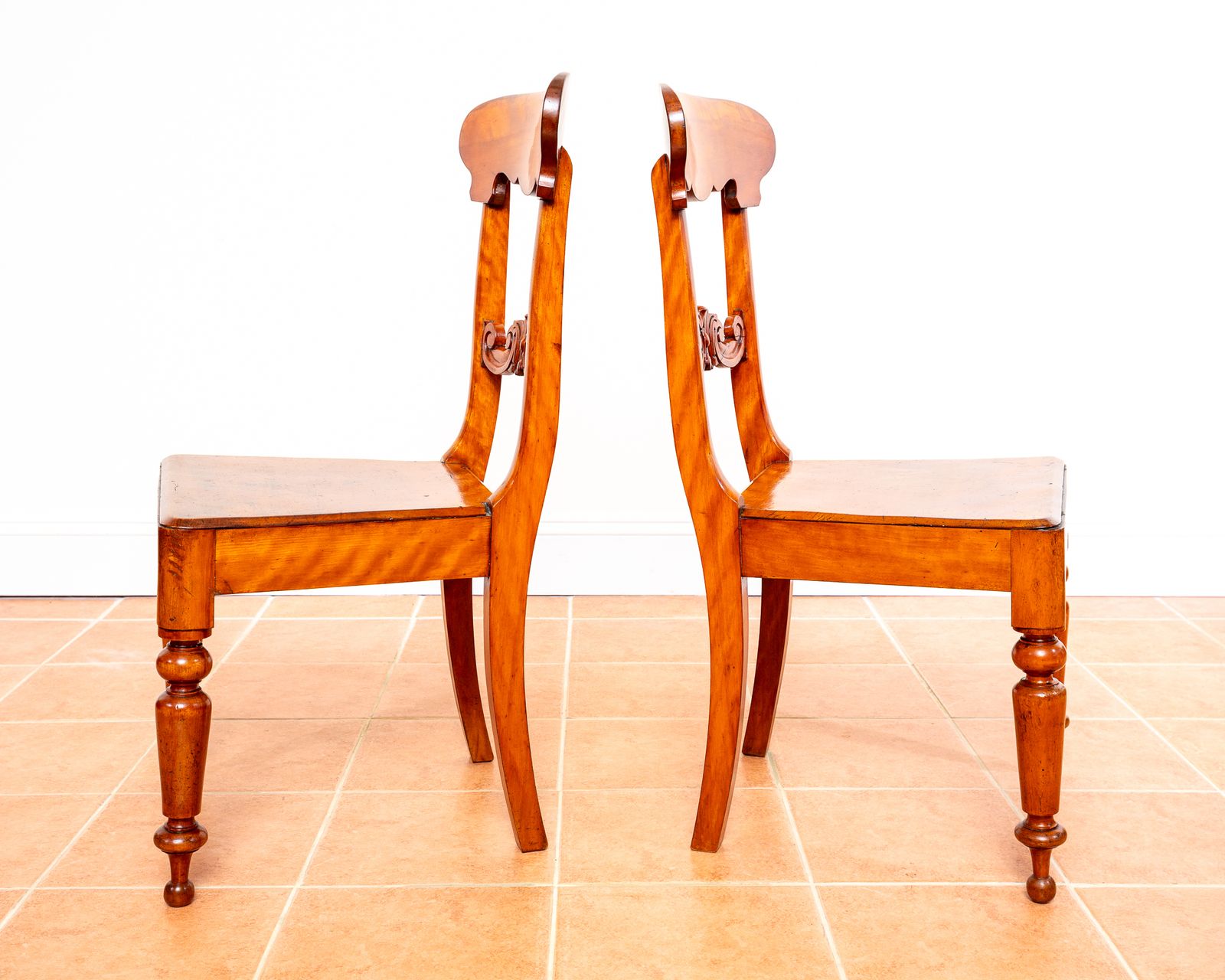 Furniture Pair Of Swedish Biedermeier Hall Chairs Satin Birch Karl Johan Fine Antique Empire Chairs Gustavian Country House photo