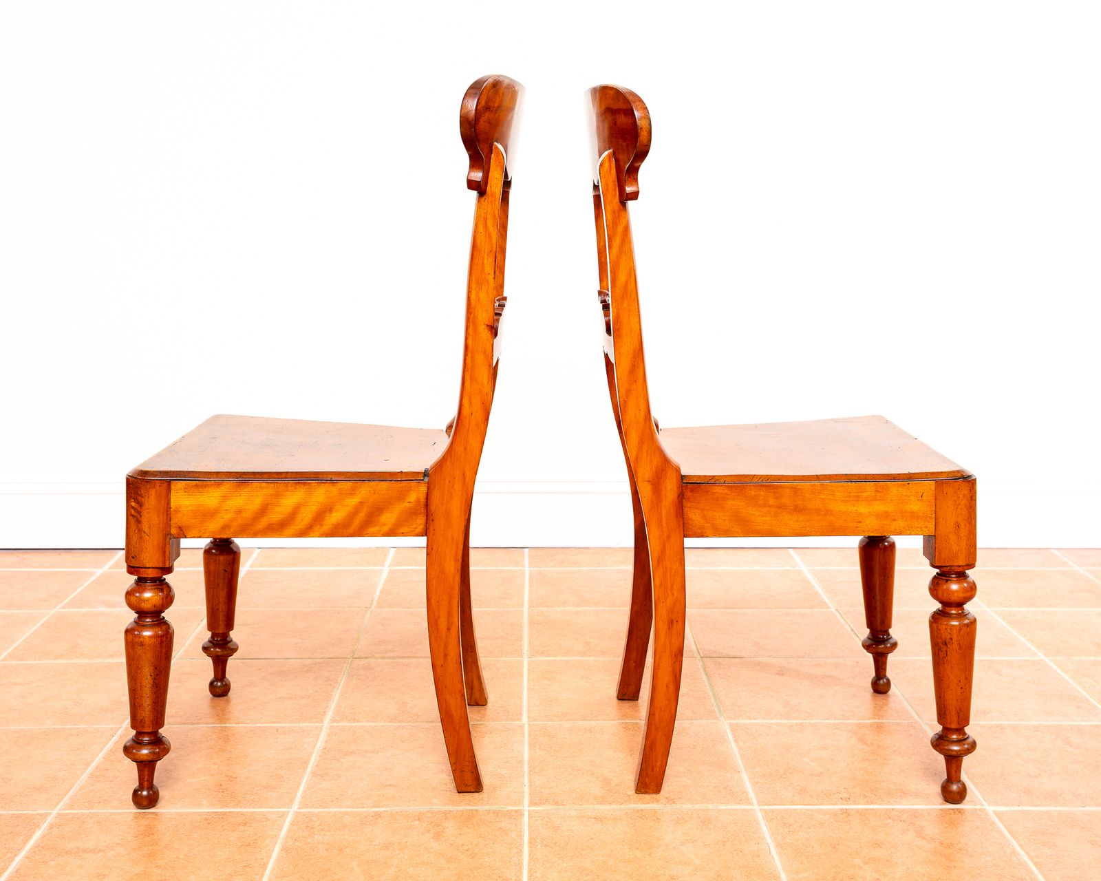 photo vinterior Pair Of Swedish Biedermeier Hall Chairs Satin Birch Karl Johan Fine Antique Empire Chairs Gustavian Country House
