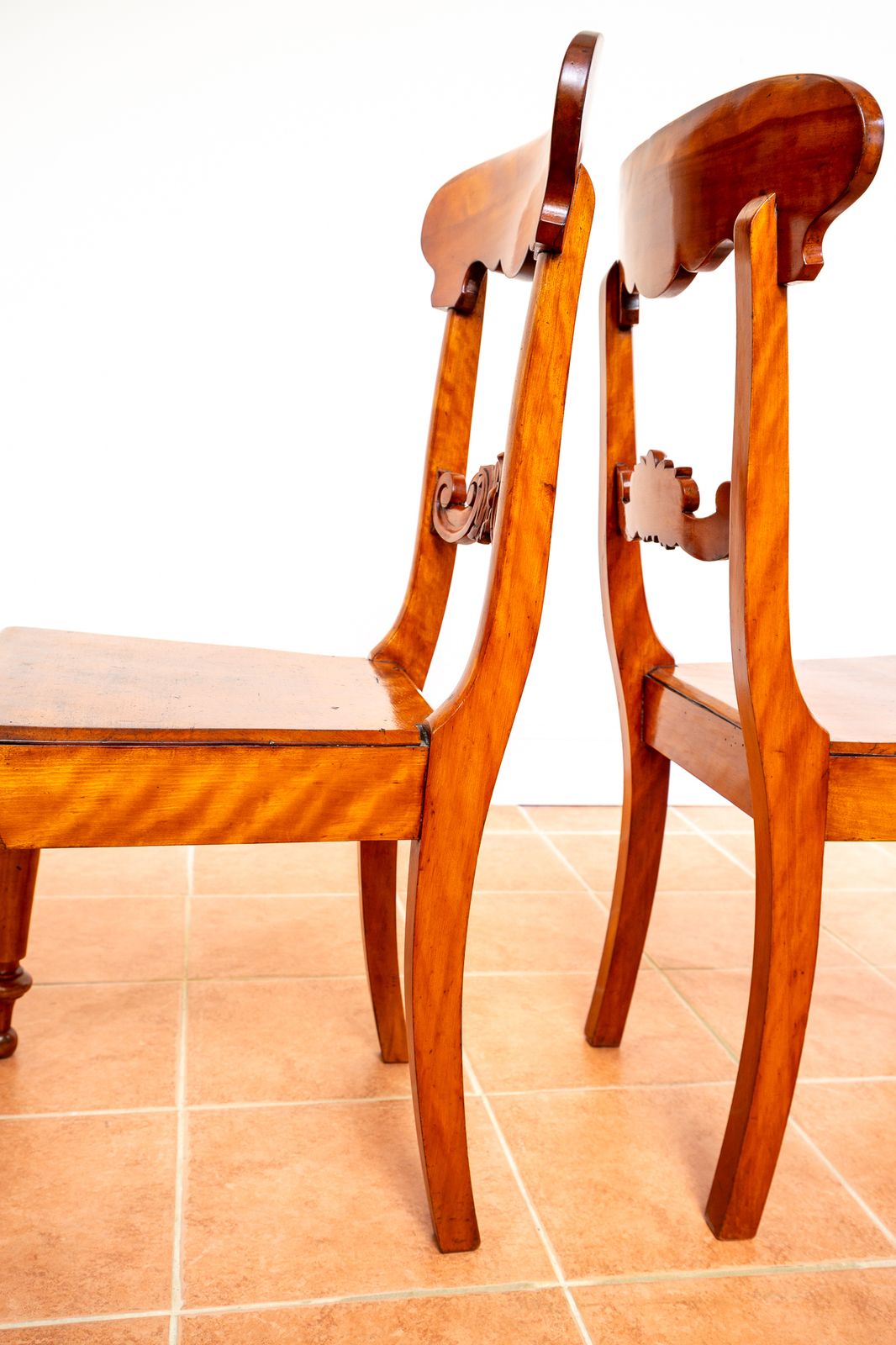 Pair Of Swedish Biedermeier Hall Chairs Satin Birch Karl Johan Fine Antique Empire Chairs Gustavian Country House photo buy