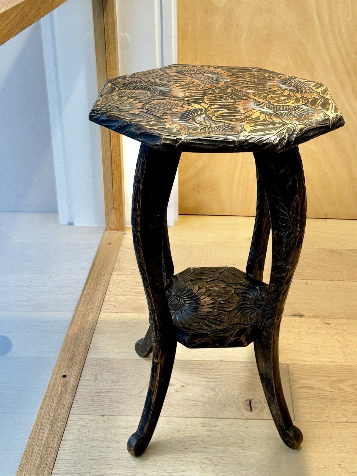 Liberty Of London Japanese Hand Carved Floral Side Table C1905 photo vinterior