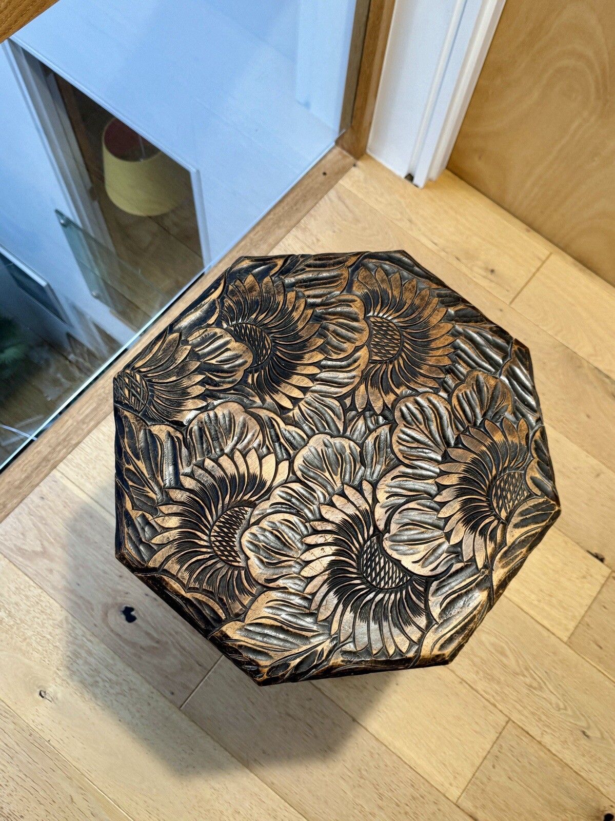 photo furniture Liberty Of London Japanese Hand Carved Floral Side Table C1905