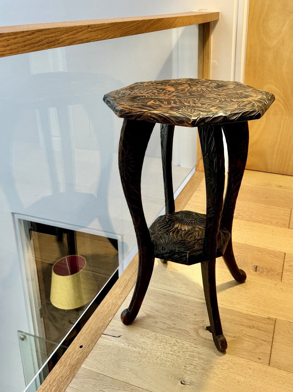 250.0 Liberty Of London Japanese Hand Carved Floral Side Table C1905 photo
