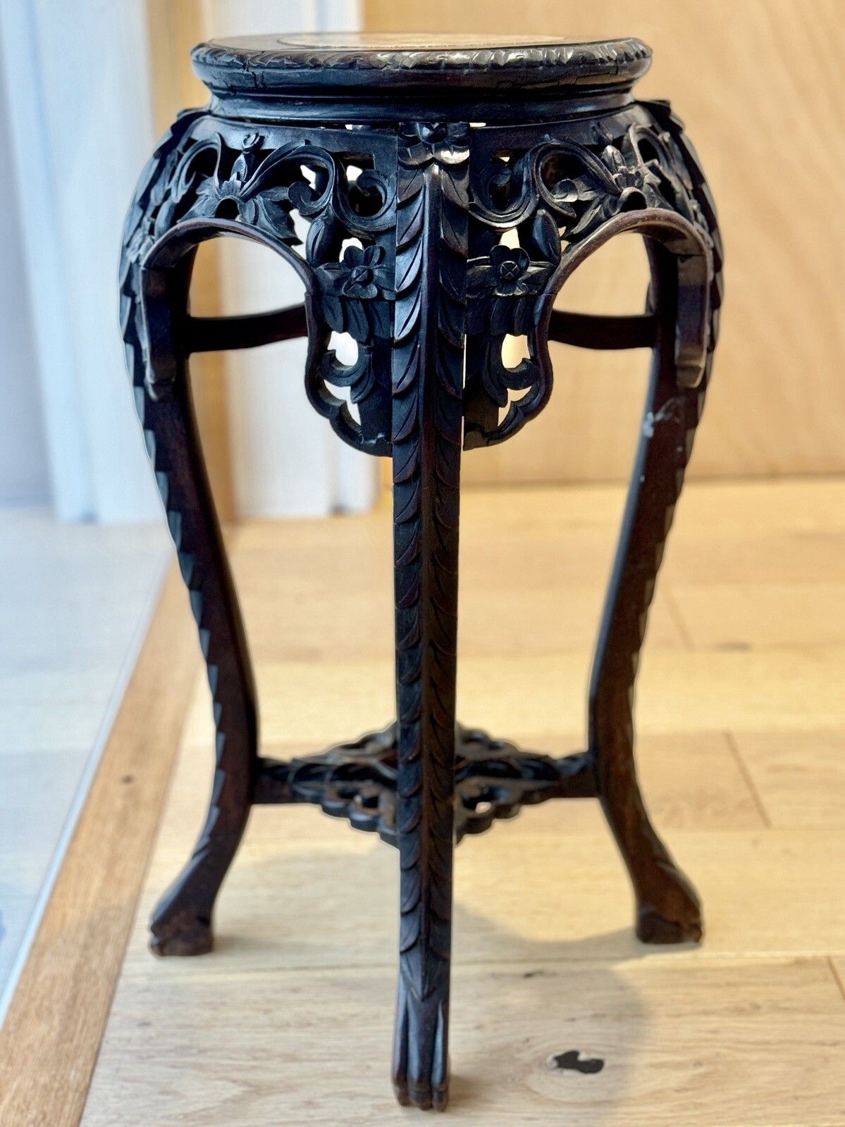 Home Decor Antique Chinese Jardiniere Stand, Marble Top, Lamp Table, Victorian photo