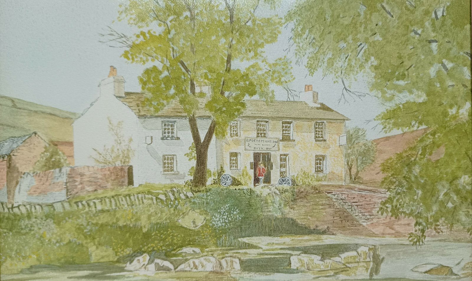 Original Watercolour Painting The Sportsman Inn Tweed Northumberland Artist Signed Framed. photo furniture