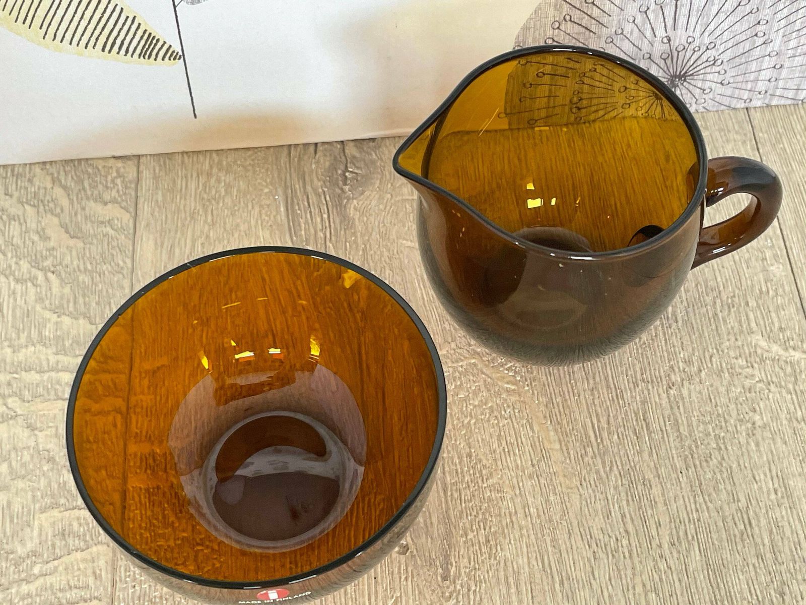 Iittala Timo Sarpaneva Smoke Brown Glass Milk Jug And Sugar Bowl   Mid Century Modern Homewares photo buy