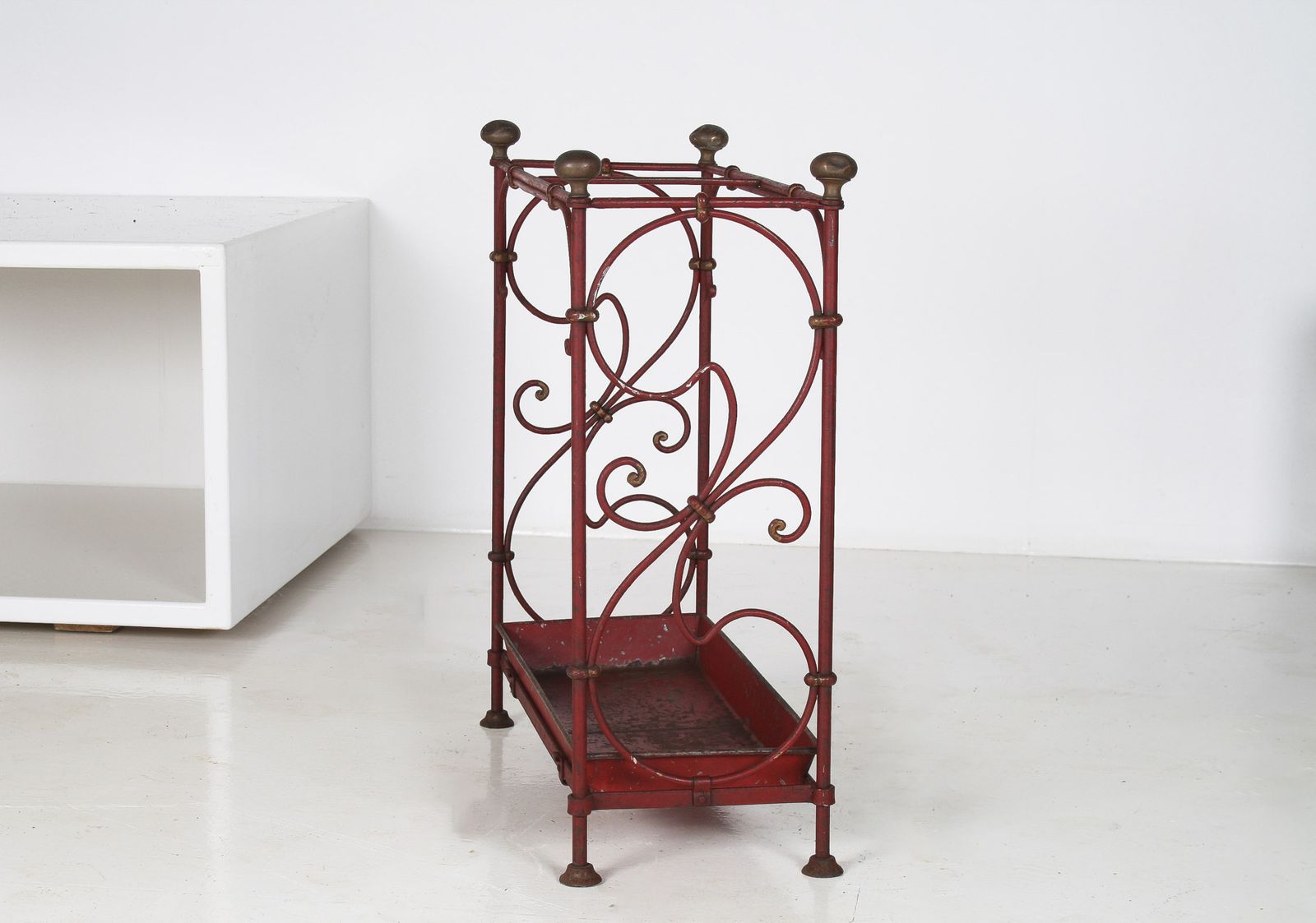 photo buy Decorative French Parisian Chic Antique Wrought Iron Red Painted Umbrella Stick Stand