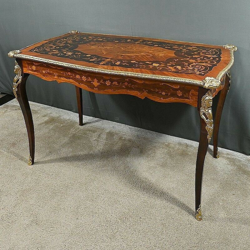 Rosewood And Marquetry Desk Table, Napoleon III Period – 2nd Part Of The 19th Century photo for sale