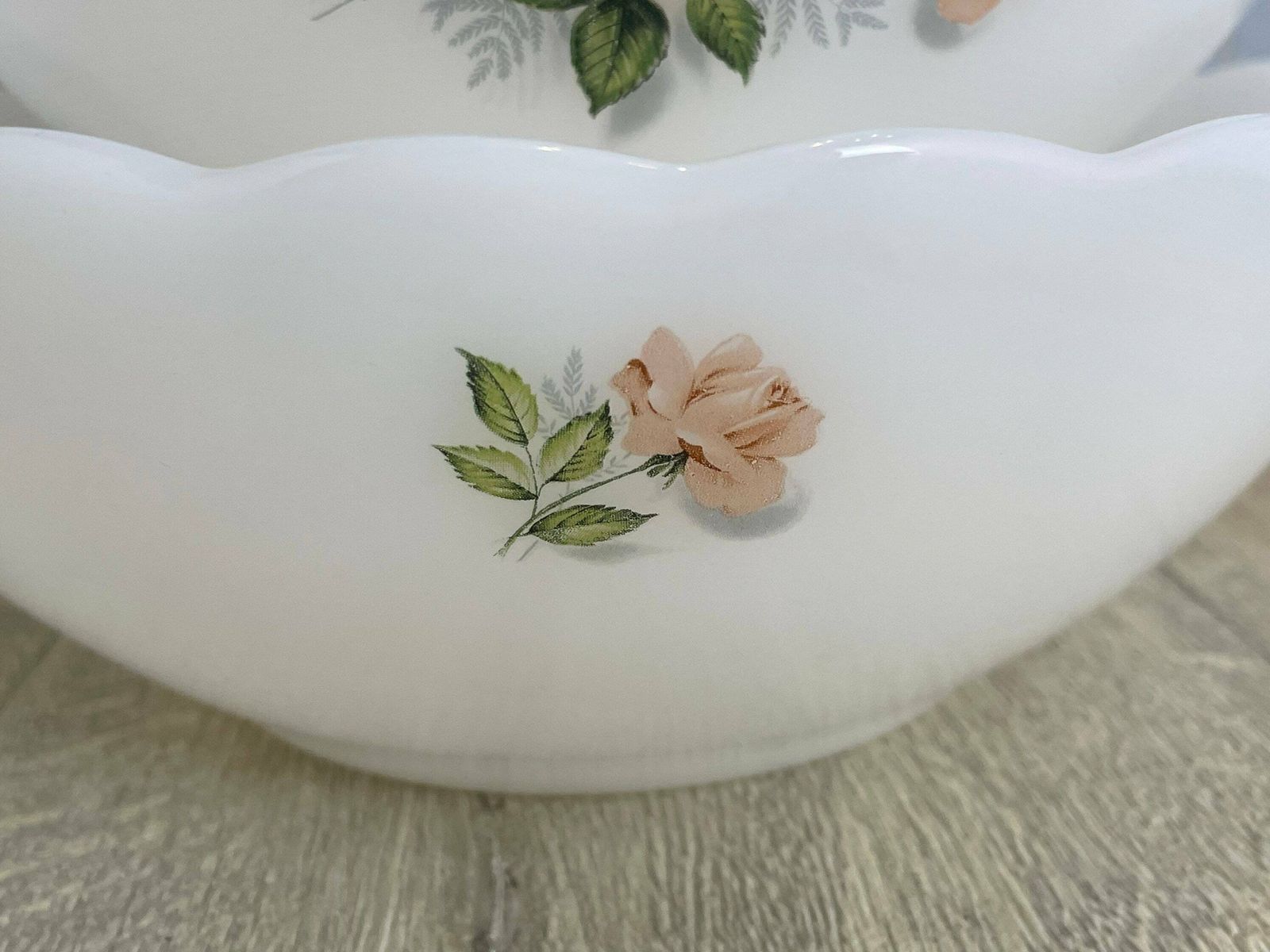 Arcopal Pink Rose Nesting Bowl Set   French Milk Glass Petal Salad Bowl Set photo for sale