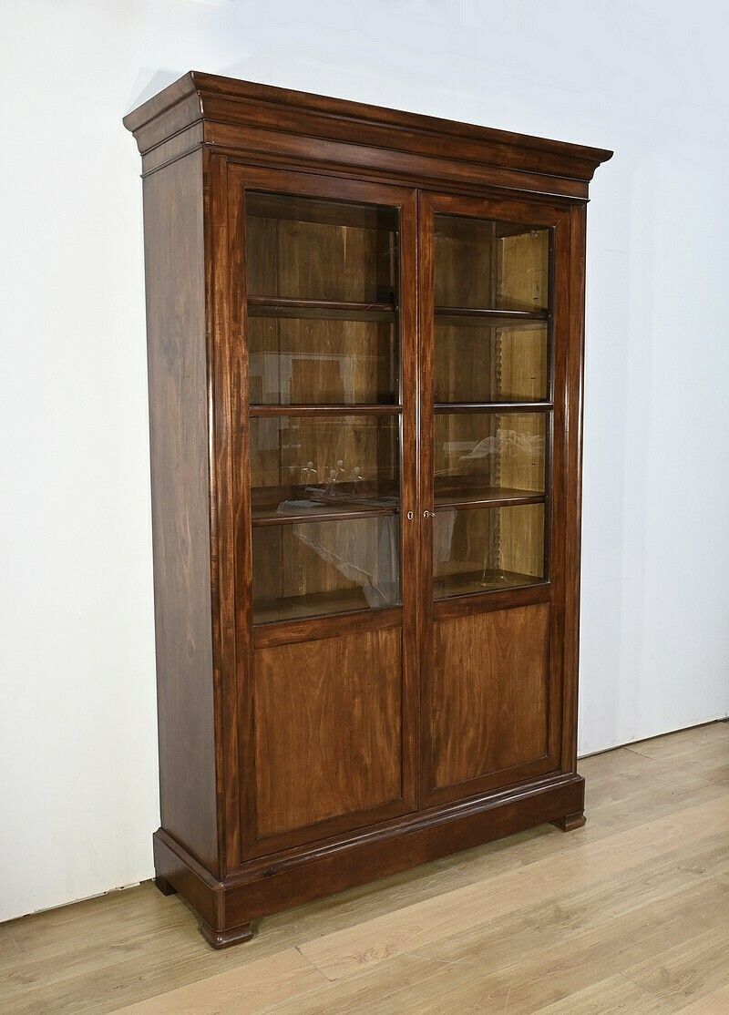 Glass Fronted Mahogany Bookcase, Restoration Period – 1st Part Of The 19th Century