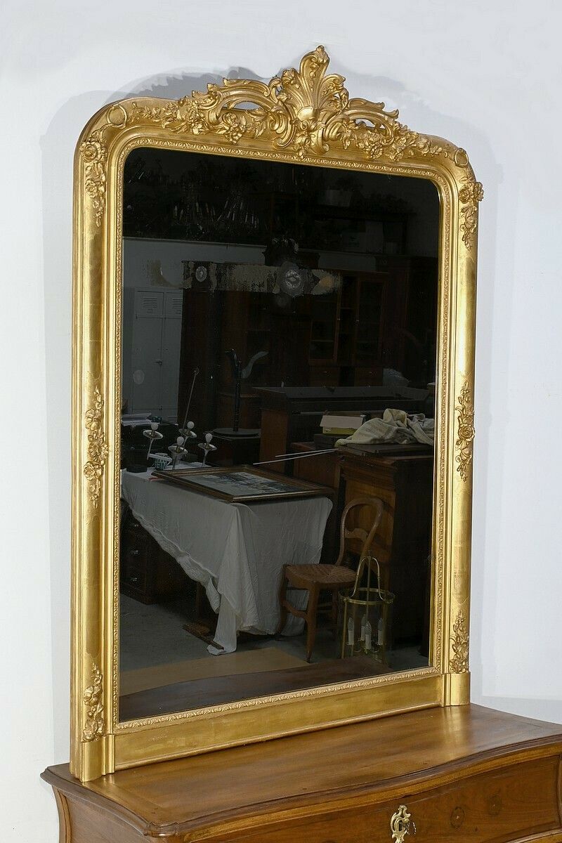 Important Gilded Wooden Mirror, Louis XV Style – 1st Part Of The 19th Century photo for sale