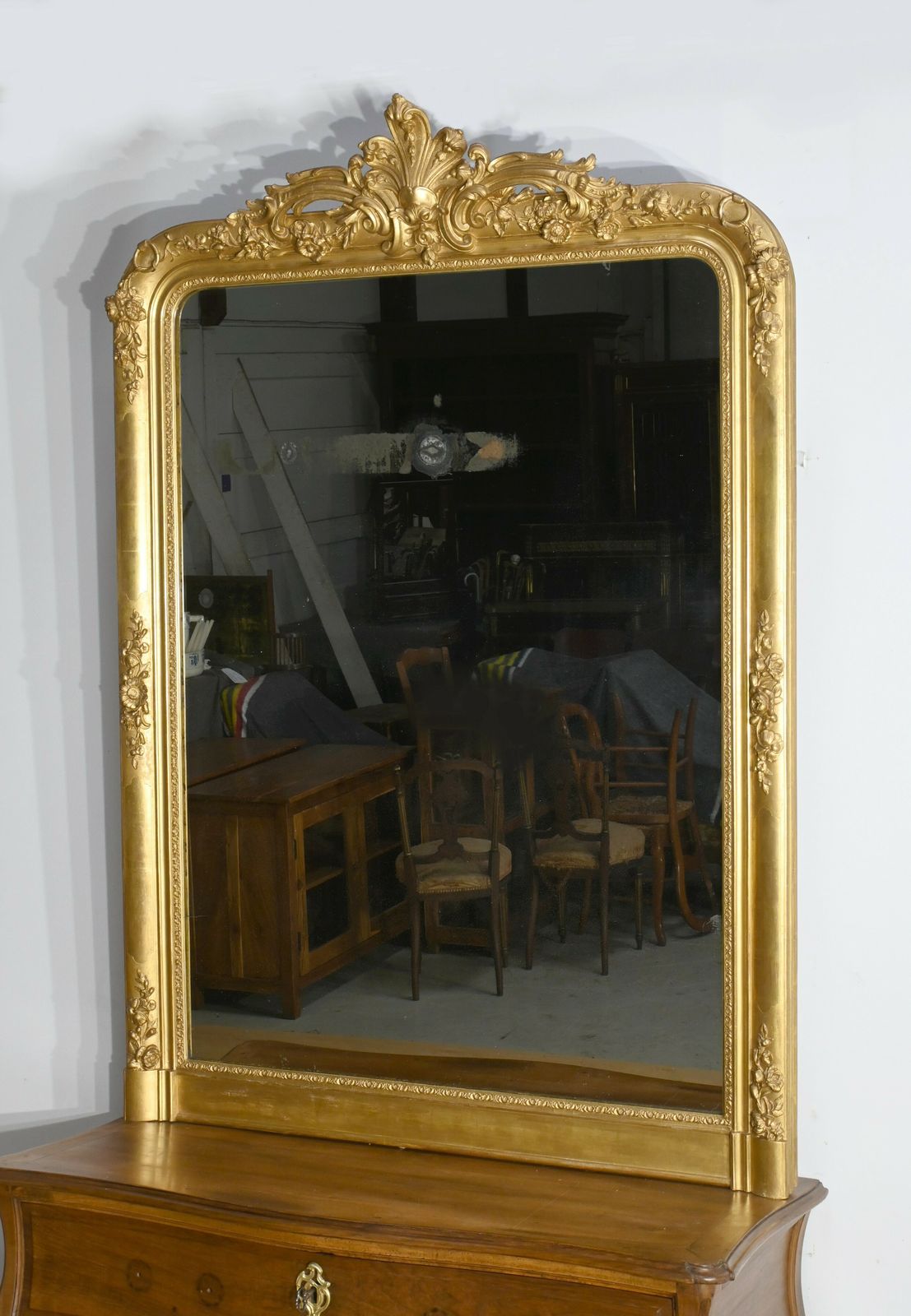 Important Gilded Wooden Mirror, Louis XV Style – 1st Part Of The 19th Century photo Furniture