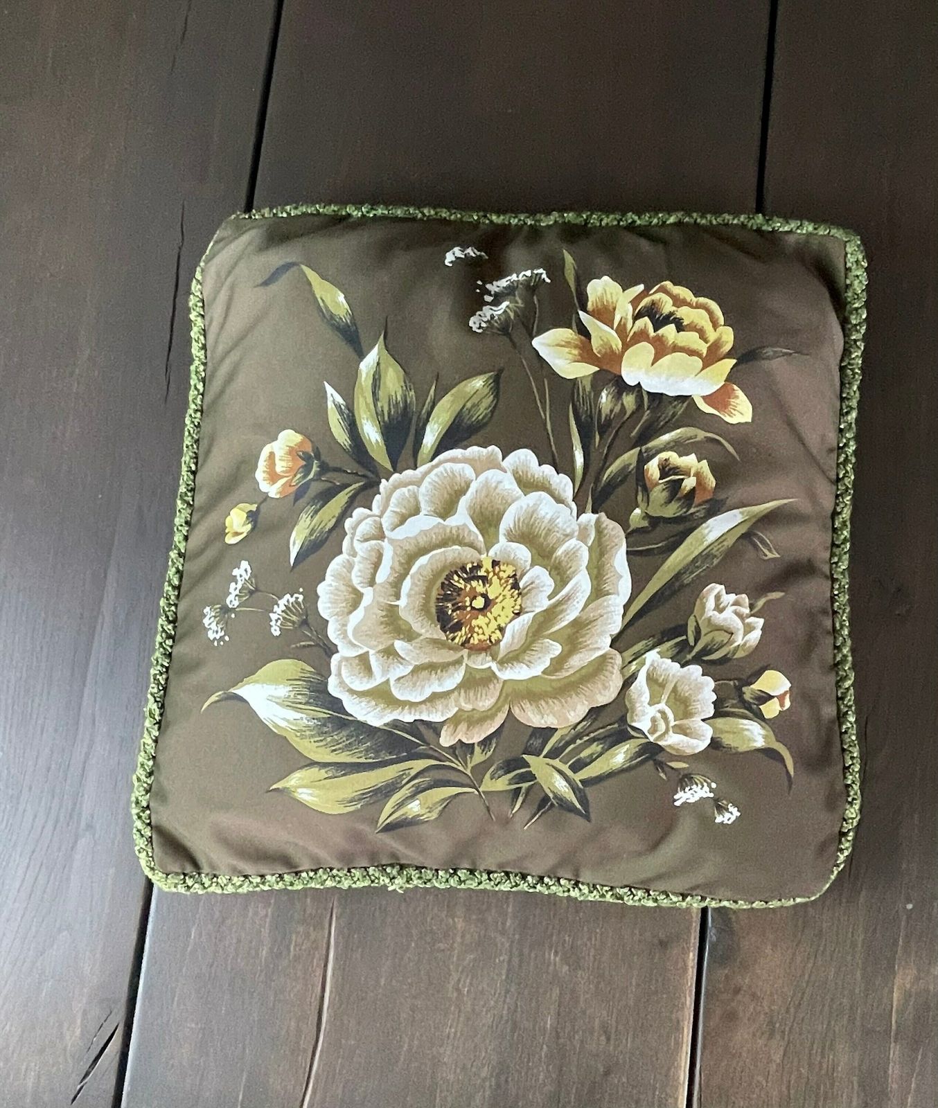 Olive Green Square Cushion Covers With Bold Rose Flower Print   Vintage Seventies Aesthetic Scatter Cushion Covers Set Of Three photo furniture