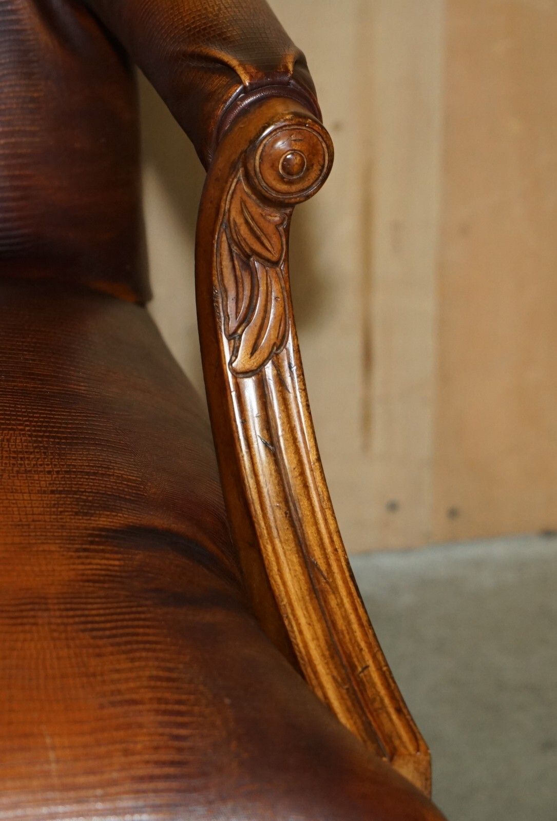photo furniture Pair Of Councill USA Brown Crocodile Alligator Leather Claw & Ball Armchairs
