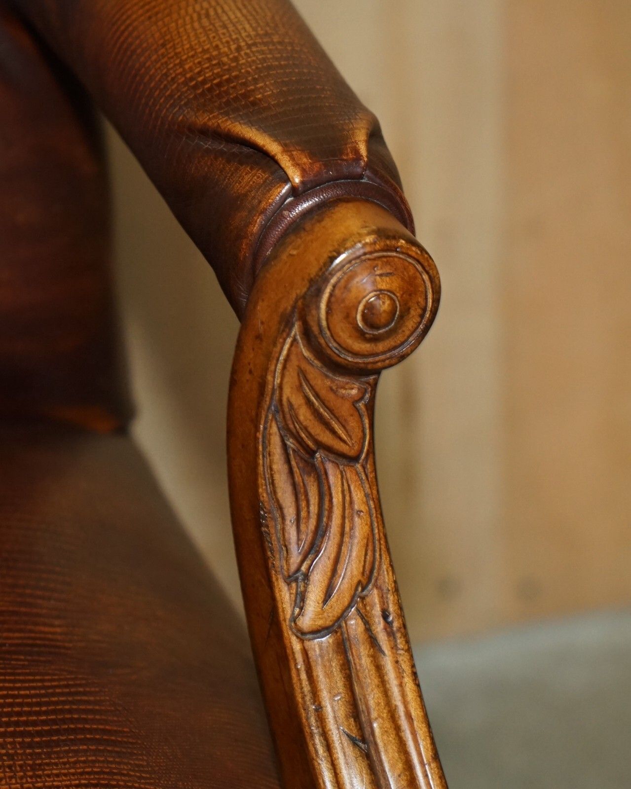 photo for sale Pair Of Councill USA Brown Crocodile Alligator Leather Claw & Ball Armchairs