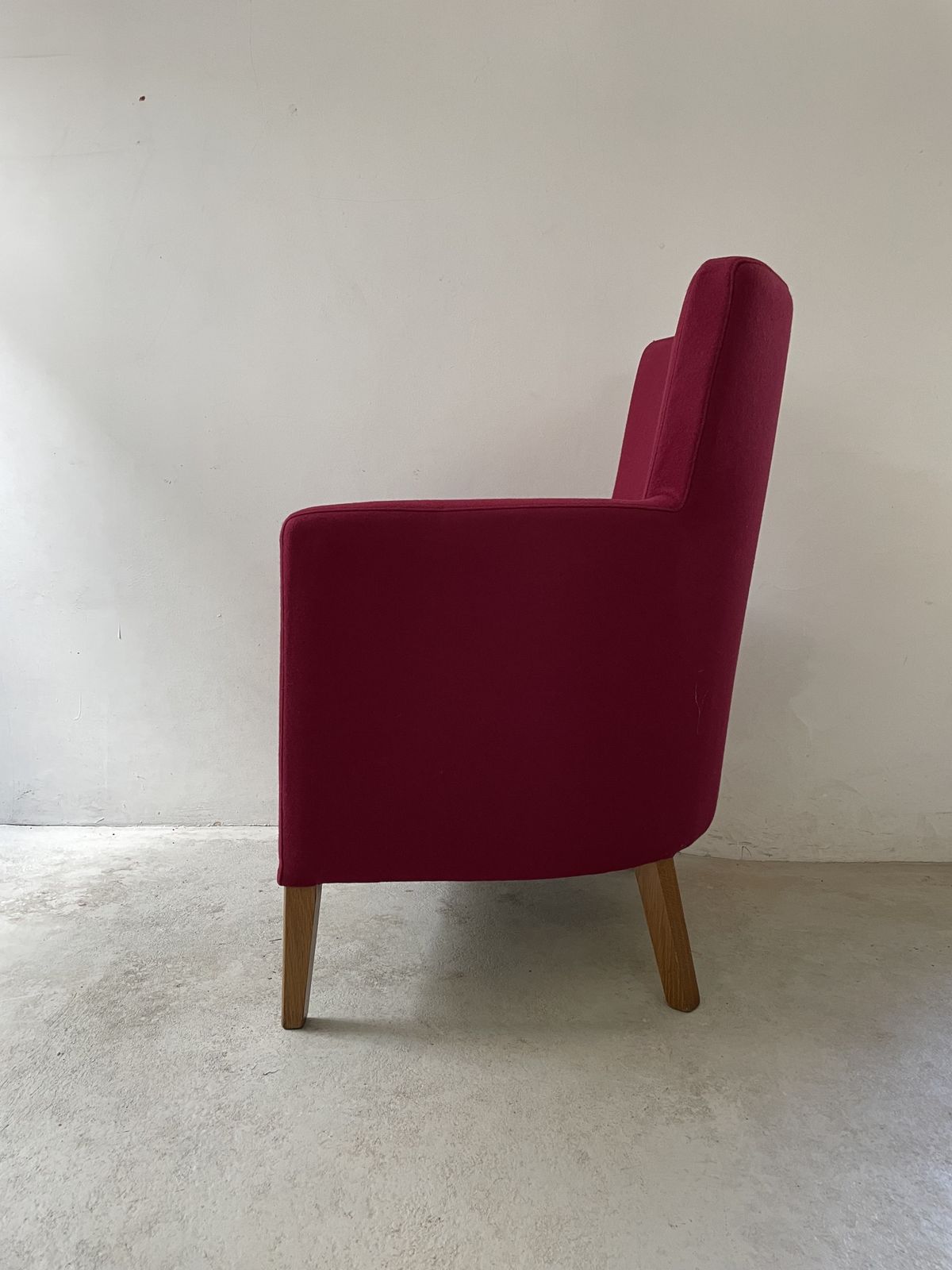 Deep Raspberry Pink Wool Armchair With Wooden Legs photo furniture