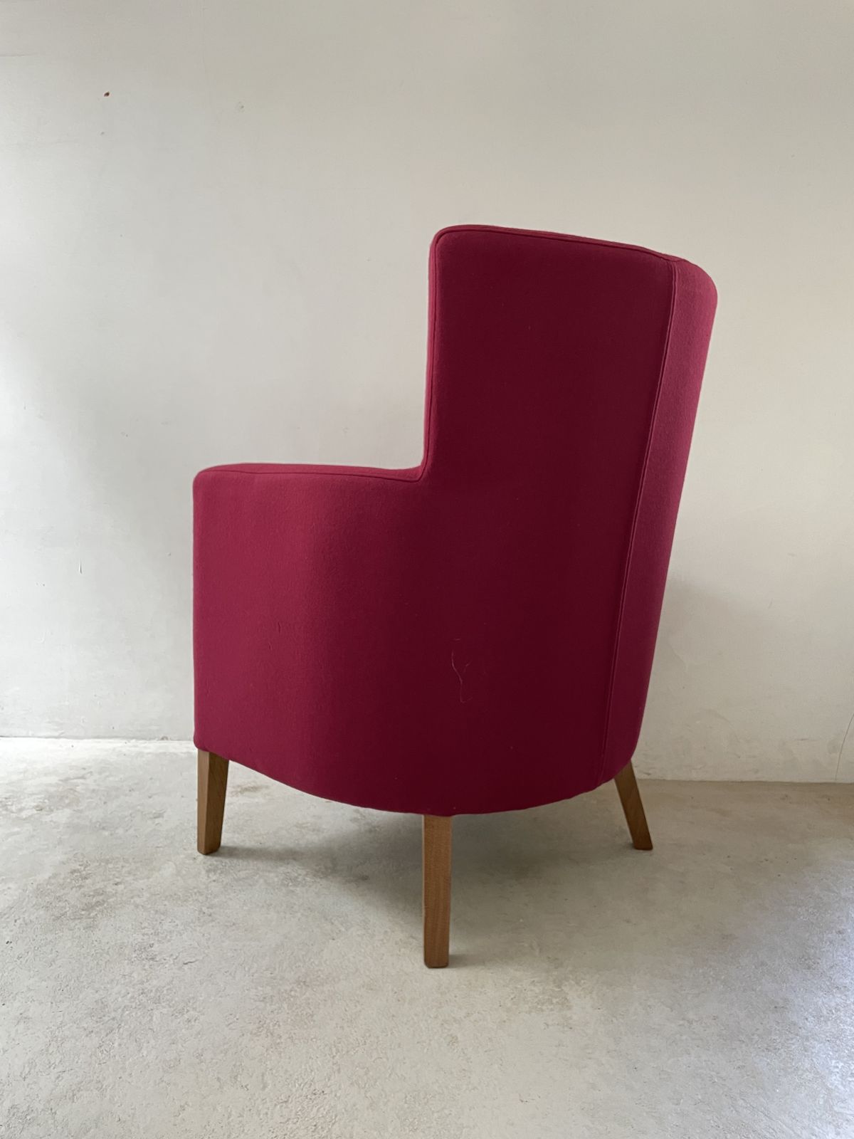 Deep Raspberry Pink Wool Armchair With Wooden Legs photo for sale