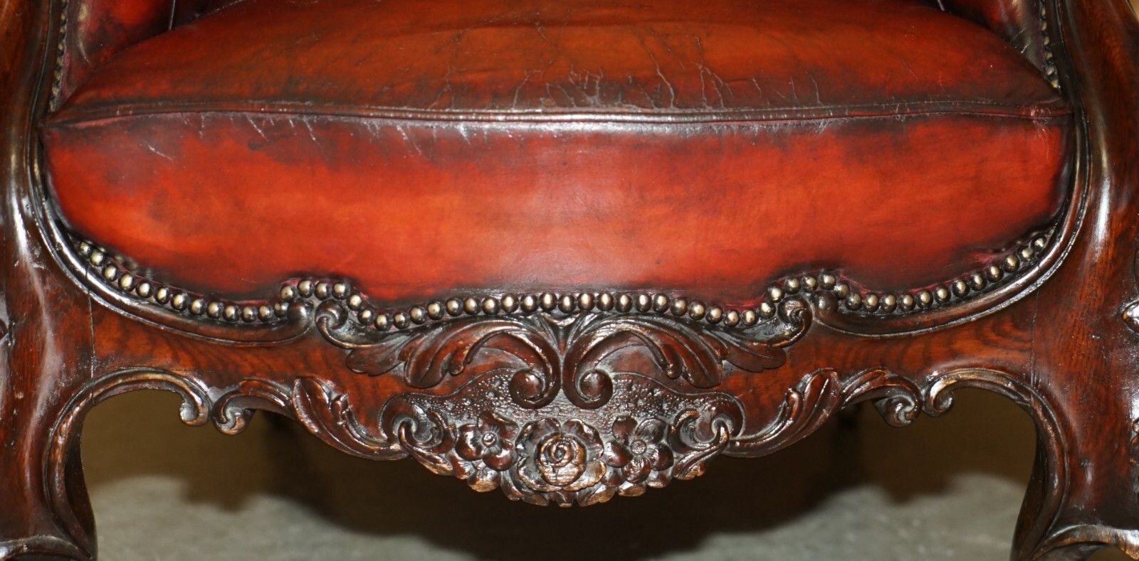 Furniture Exquisite Antique Cir 1840 Hand Carved Lions Head Chesterfield Library Armchair photo
