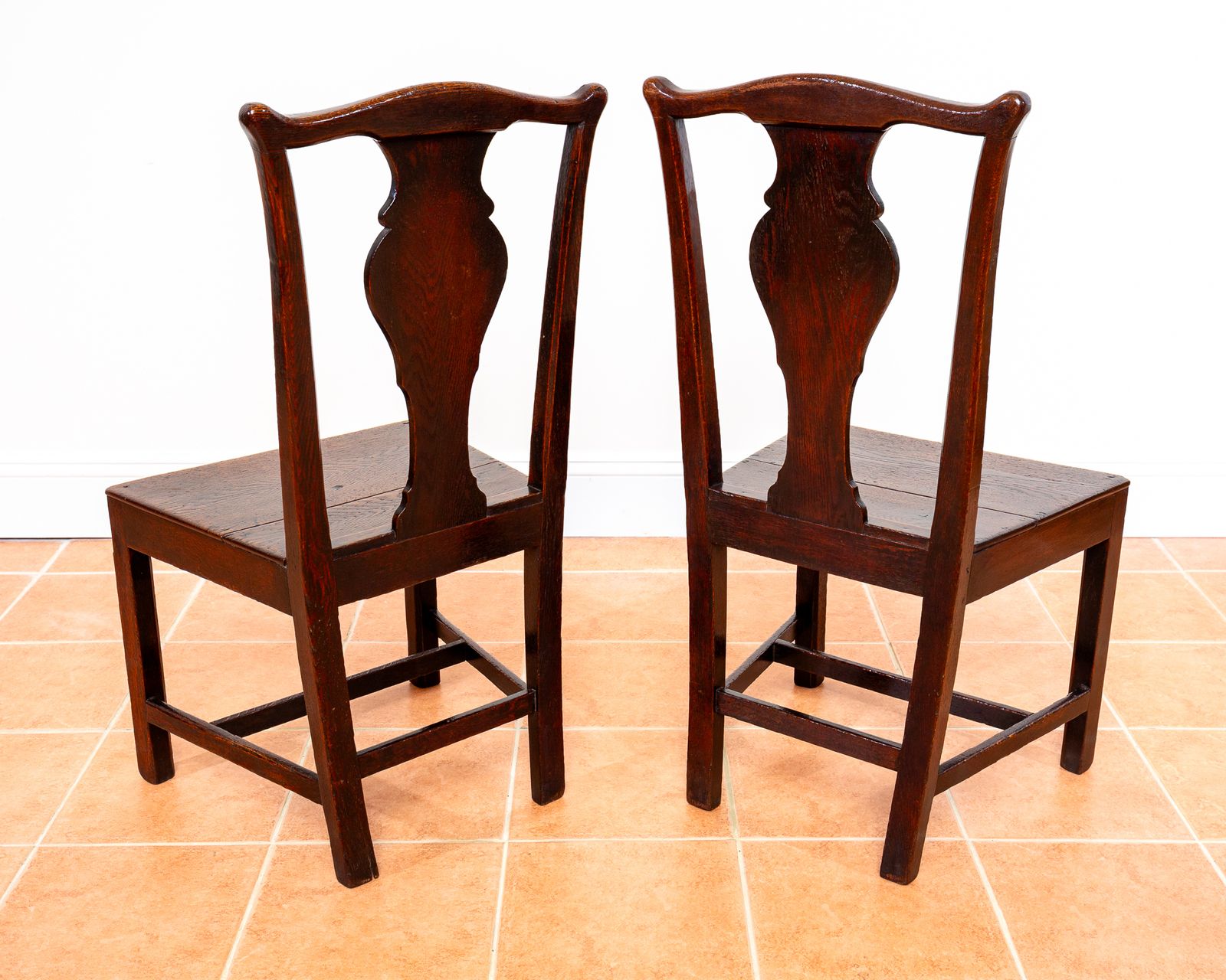 Georgian Oak Country Dining Chairs 1780 Pair Antiqu.E Welsh Vase Back Hall Chairs Chippendale Style Country House Farmhouse Occasional Chairs photo buy