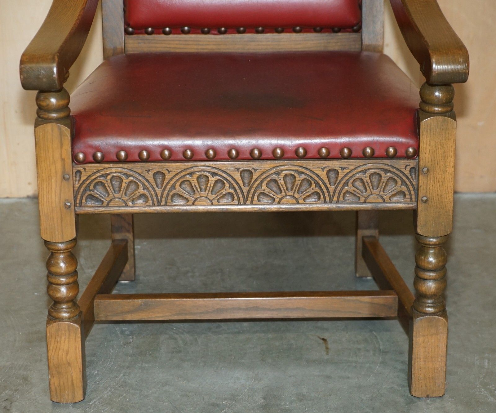 photo for sale Original Elizabeth II Silver Jubilee Throne Armchair English Oxblood Oak Leather