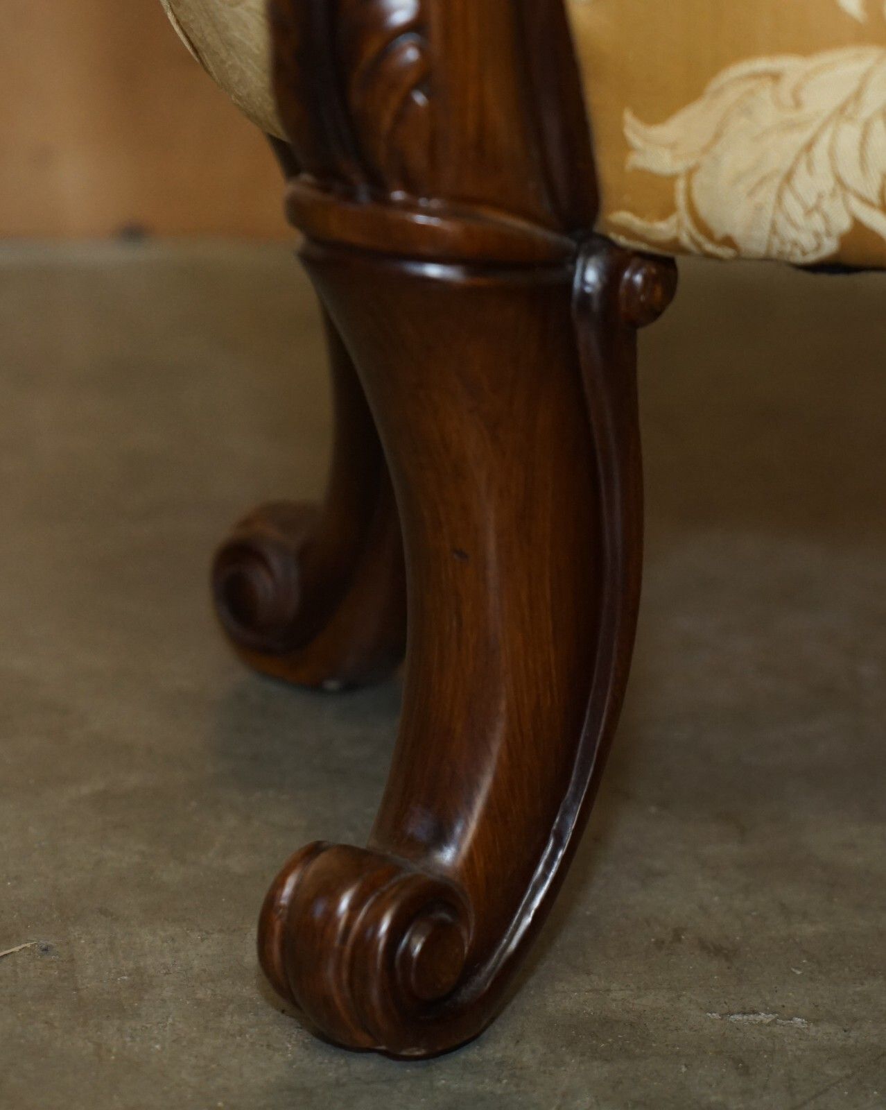 photo furniture Pair Of Vintage Chesterfield Tufted Floral Upholstered Carved Frame Stools