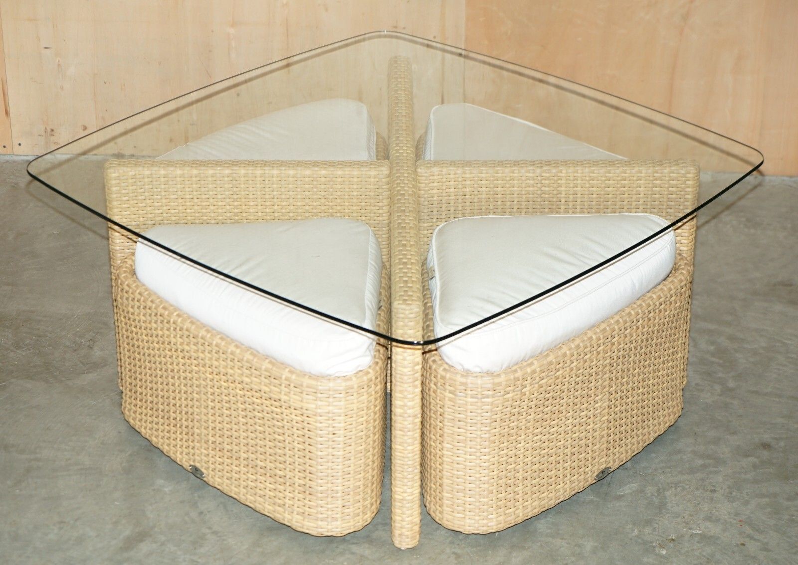 Expensive Gloster Garden Table Set On Wheels Glass & Wicker