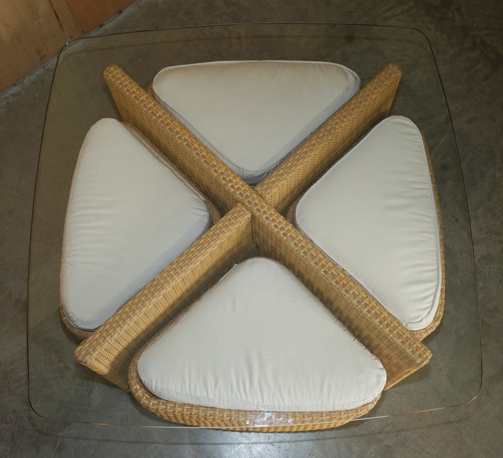 Expensive Gloster Garden Table Set On Wheels Glass & Wicker photo furniture
