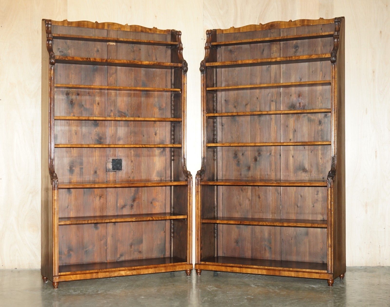 Important Pair Of 2.1 Meter Tall Regency Rosewood Waterfall Library Bookcases photo furniture