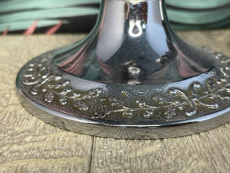Art Deco Chrome And Wood Candlesticks   Vintage Candlesticks With Barley Twist And Oak Leaf Pattern photo Home Decor