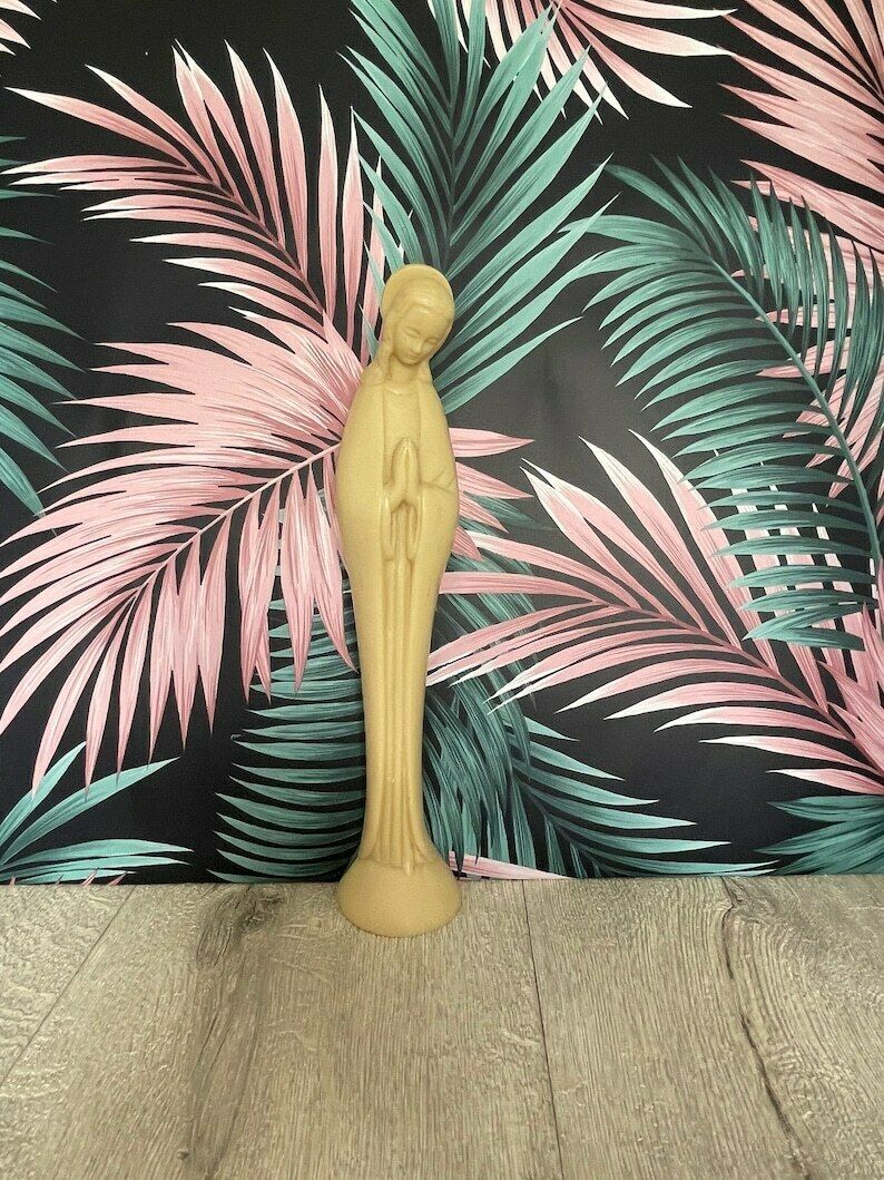 Vintage Mary Statuette   Our Lady Of Lourdes Madonna Statue   Cream Plastic Mary Figurine  Religious Home Décor