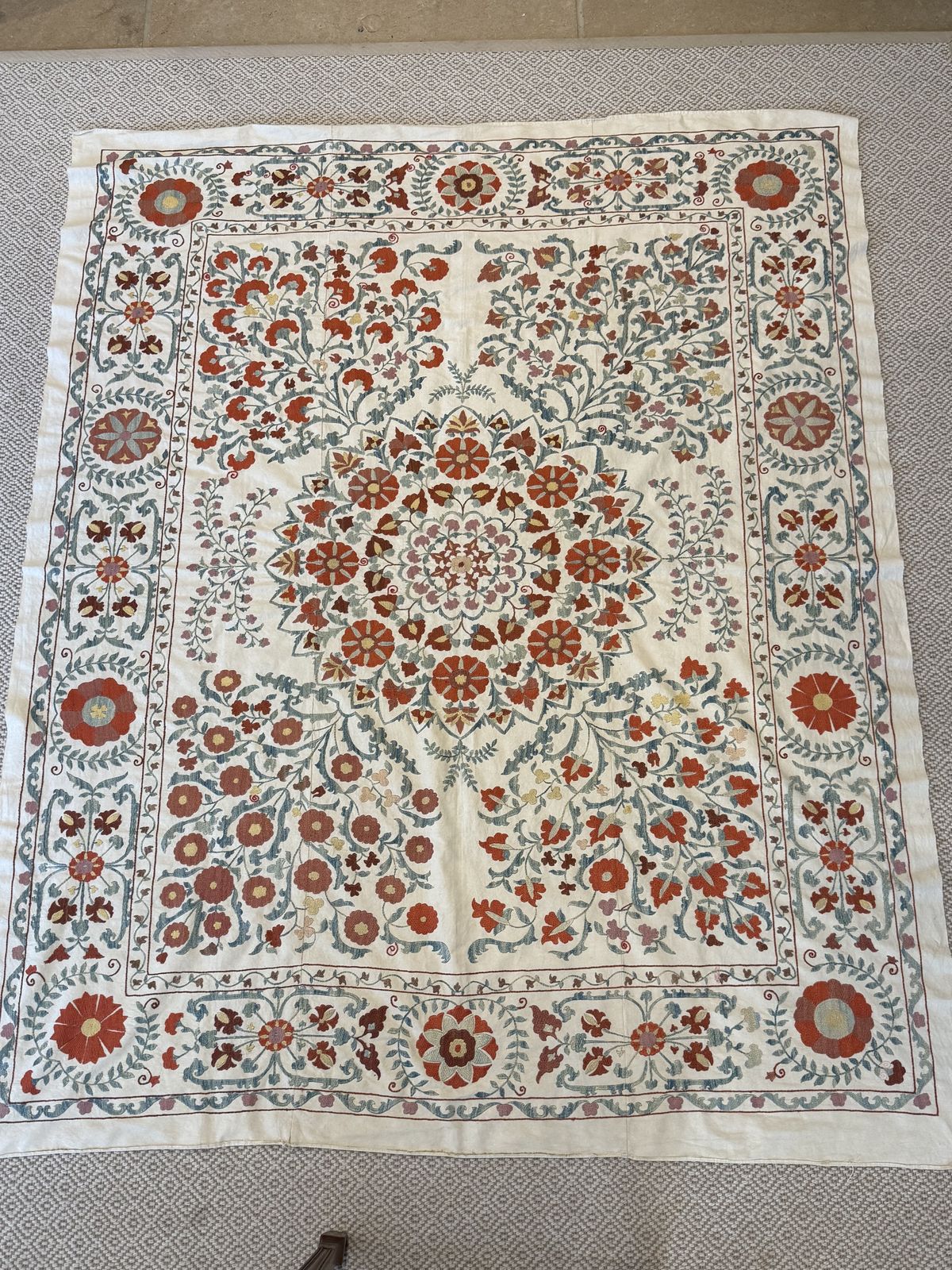 Silk Hand Embroidered Floral Motif Suzani