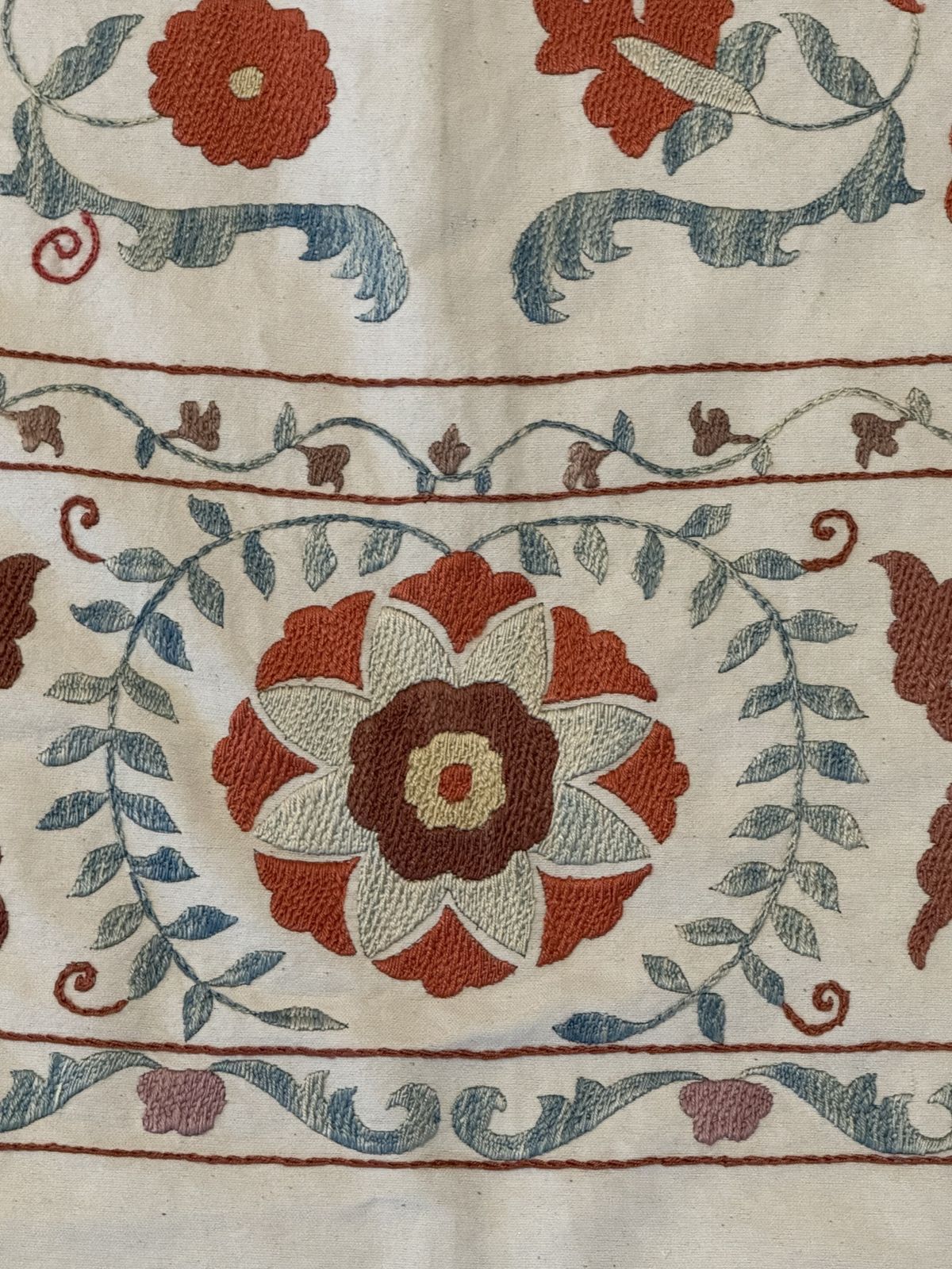 Silk Hand Embroidered Floral Motif Suzani photo for sale