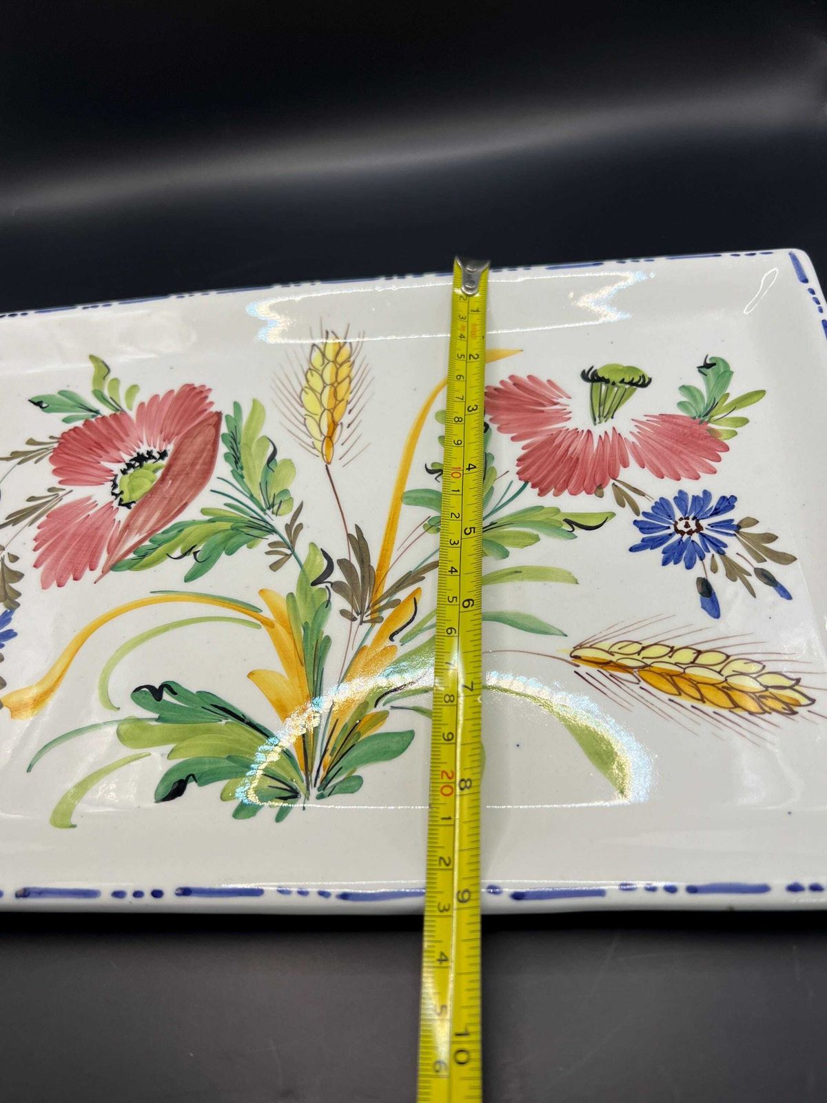 Ceramic Decorative Serving Tray. Hand Painted Floral Design. Stamped Made In Italy. Red Poppies And Blue Cornflowers Design. photo vinterior
