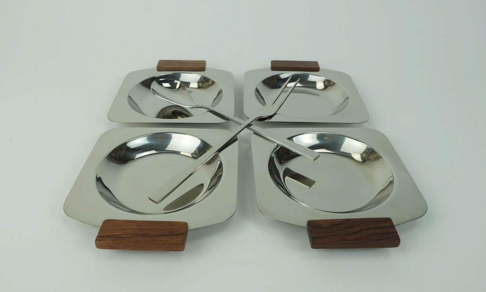 Mid Century Modern Bowl Set Dip Bowls Party Serving Set Stainless Steel And Wood 1960s photo Home Decor