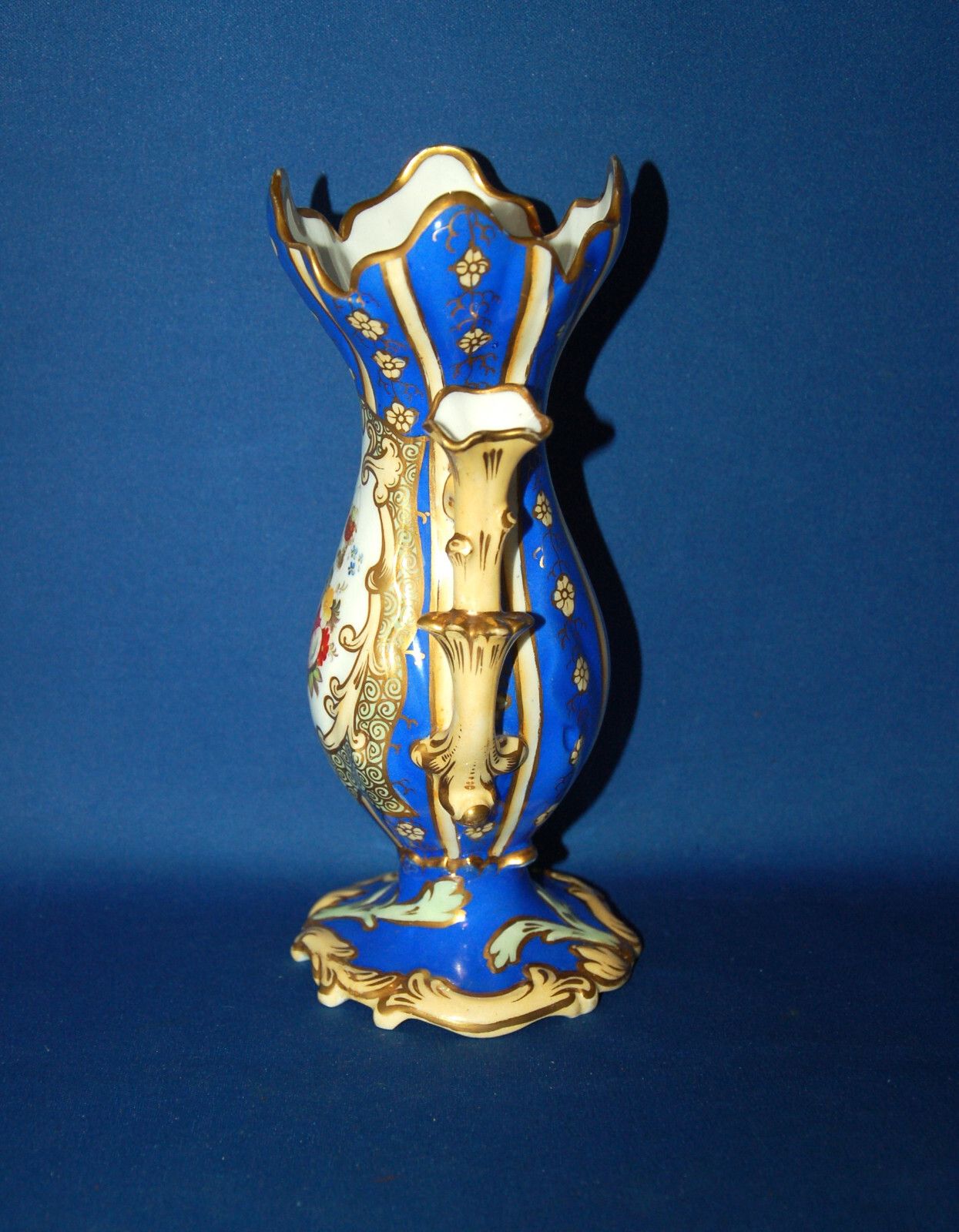 A Stunning Antique 19th Century Porcelain Vase, Royal Blue, Floral Decoration photo furniture