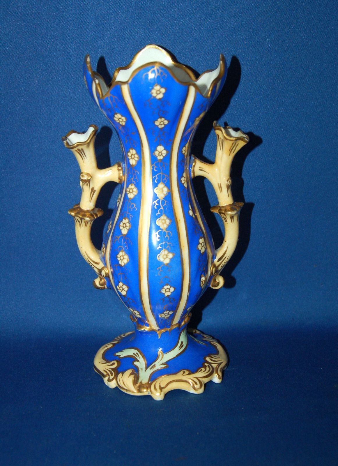 A Stunning Antique 19th Century Porcelain Vase, Royal Blue, Floral Decoration photo Home Decor