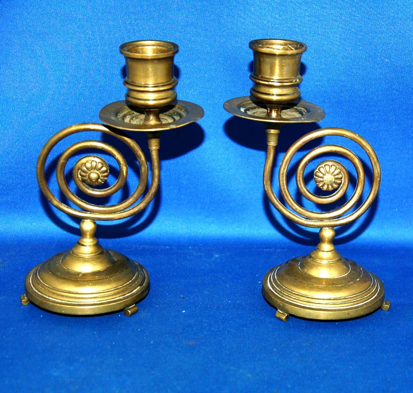 A Pair Of Medium Brass Spiral Candlesticks, Aesthetic ? 19th Century, Uncommon photo furniture