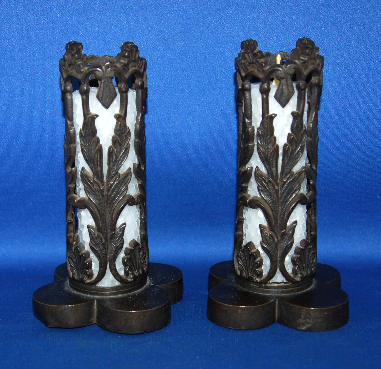 A Super Pair Of Art Nouveau Filigree Anthus Leaf Candle Holder Or Spill Vases