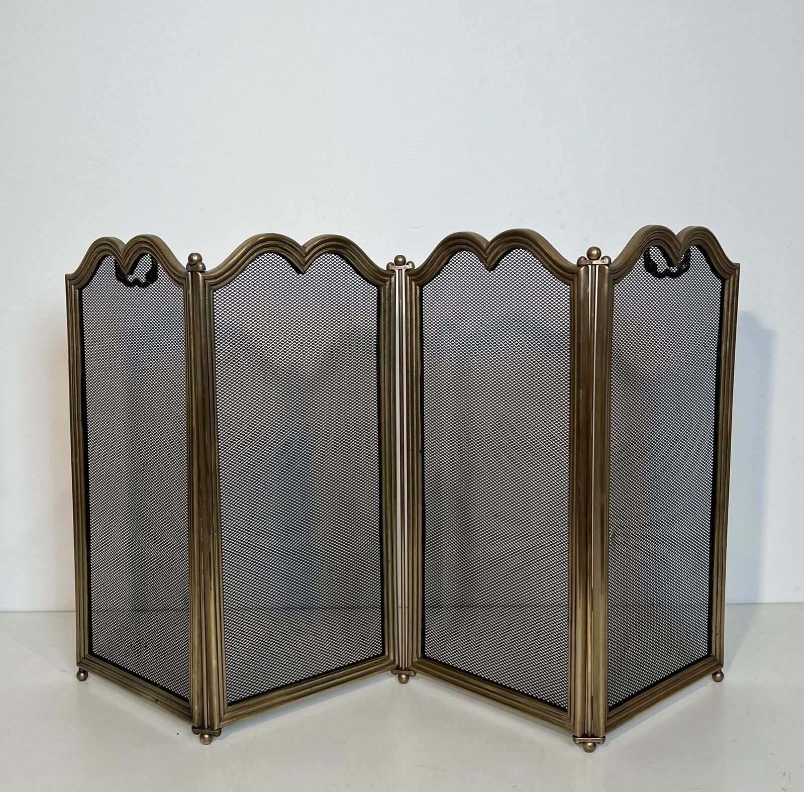 Neoclassical Style Brass And Mesh Fire Screen photo for sale