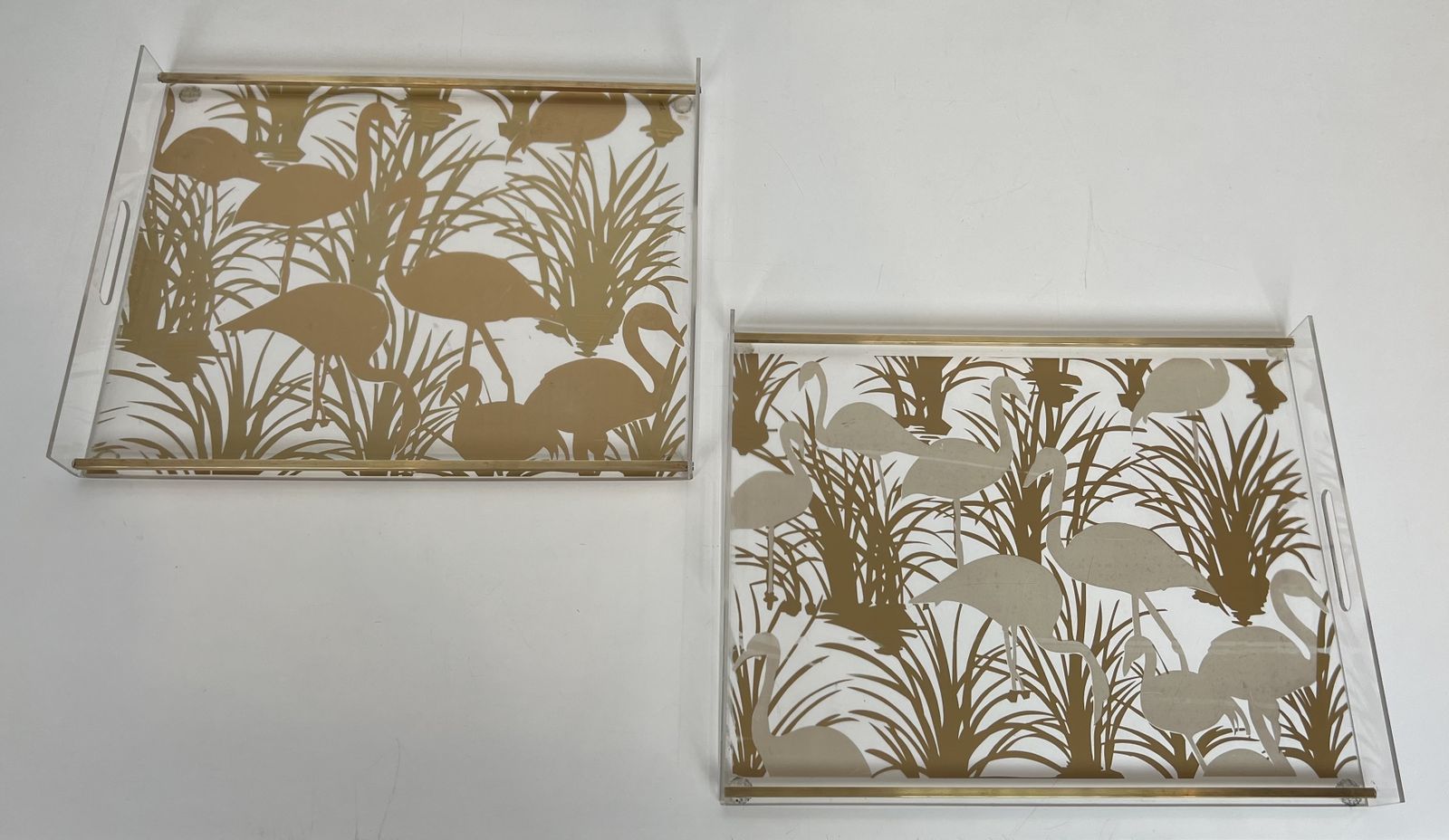 Pair Of Plexiglass And Brass Trays With Golden Bird Decor photo furniture