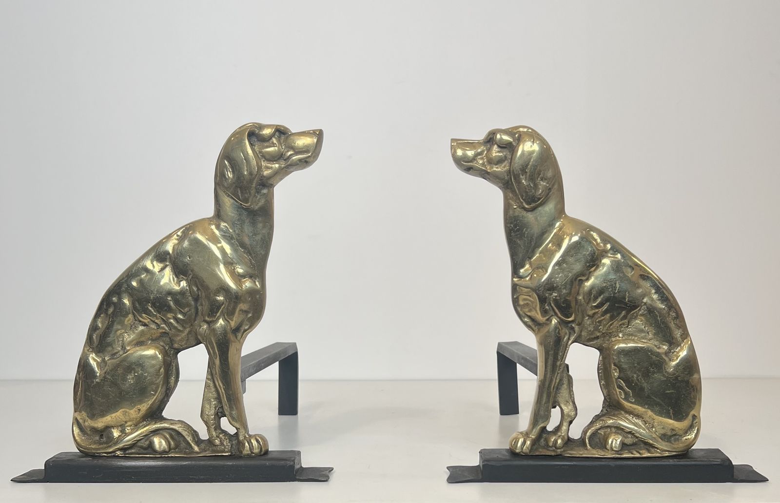 Art Pair Of Chiseled Bronze Andirons Representing Dogs From The Art Deco Period photo