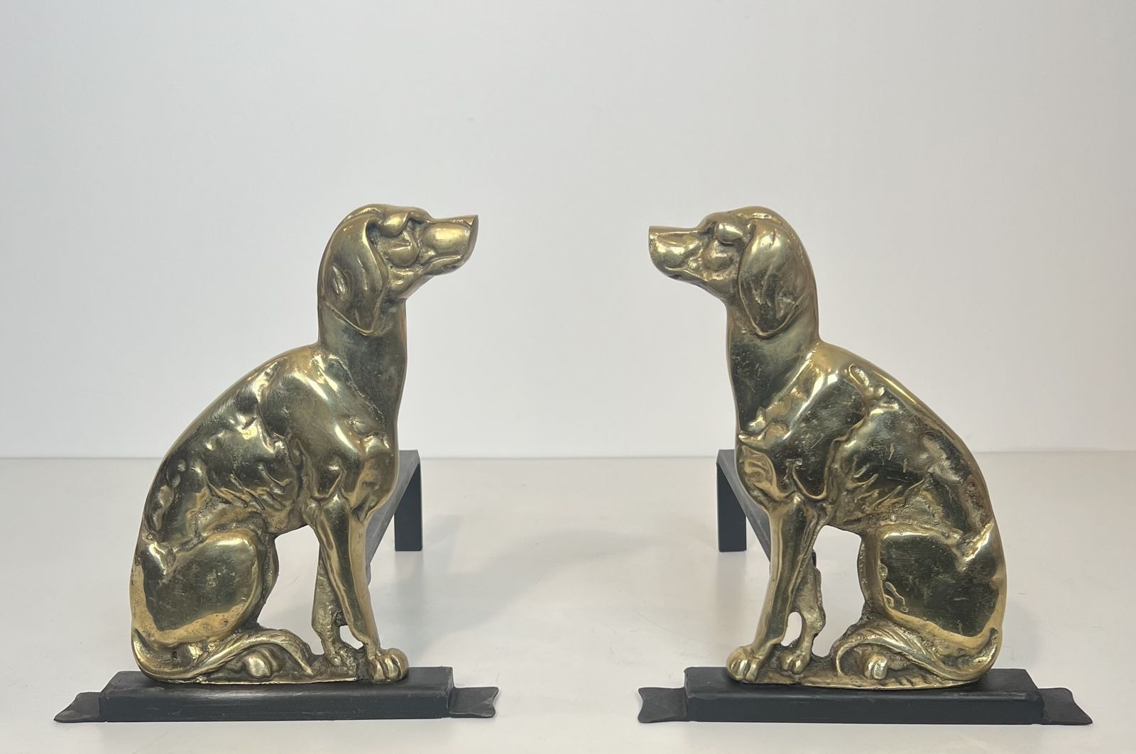 2150.0 Pair Of Chiseled Bronze Andirons Representing Dogs From The Art Deco Period photo