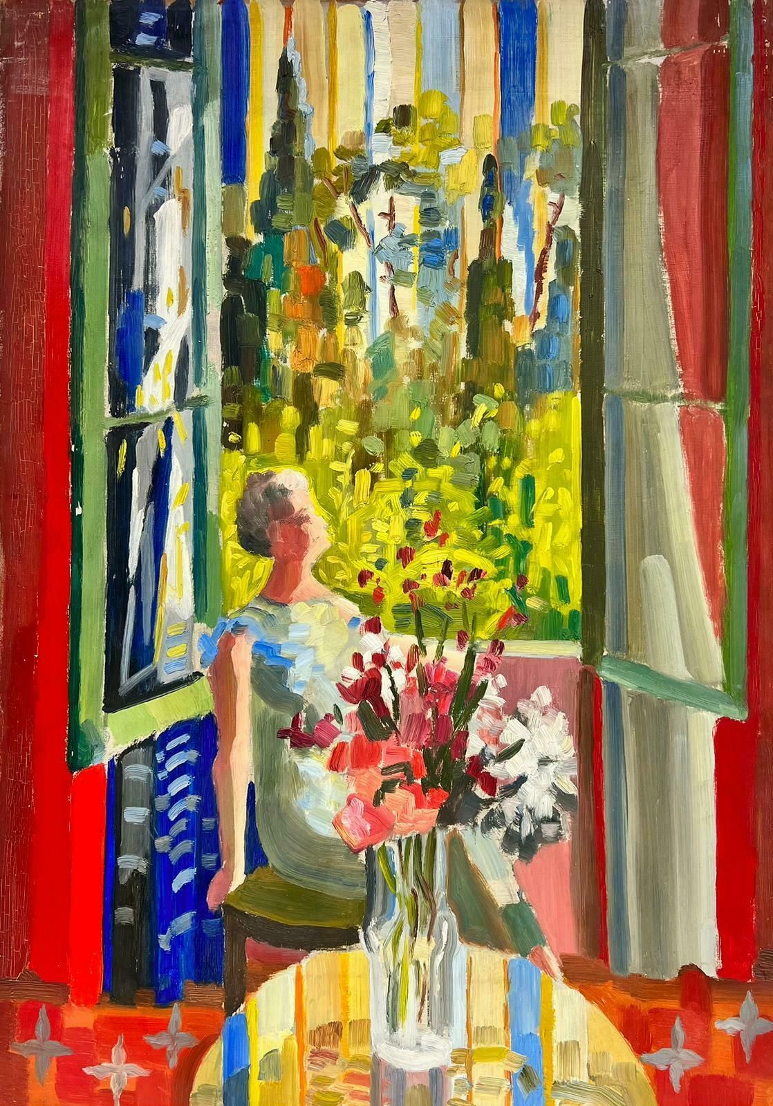 Josine Vignon1970's Lady Looking At View The From The Window French Post Impressionist Oil 1960's