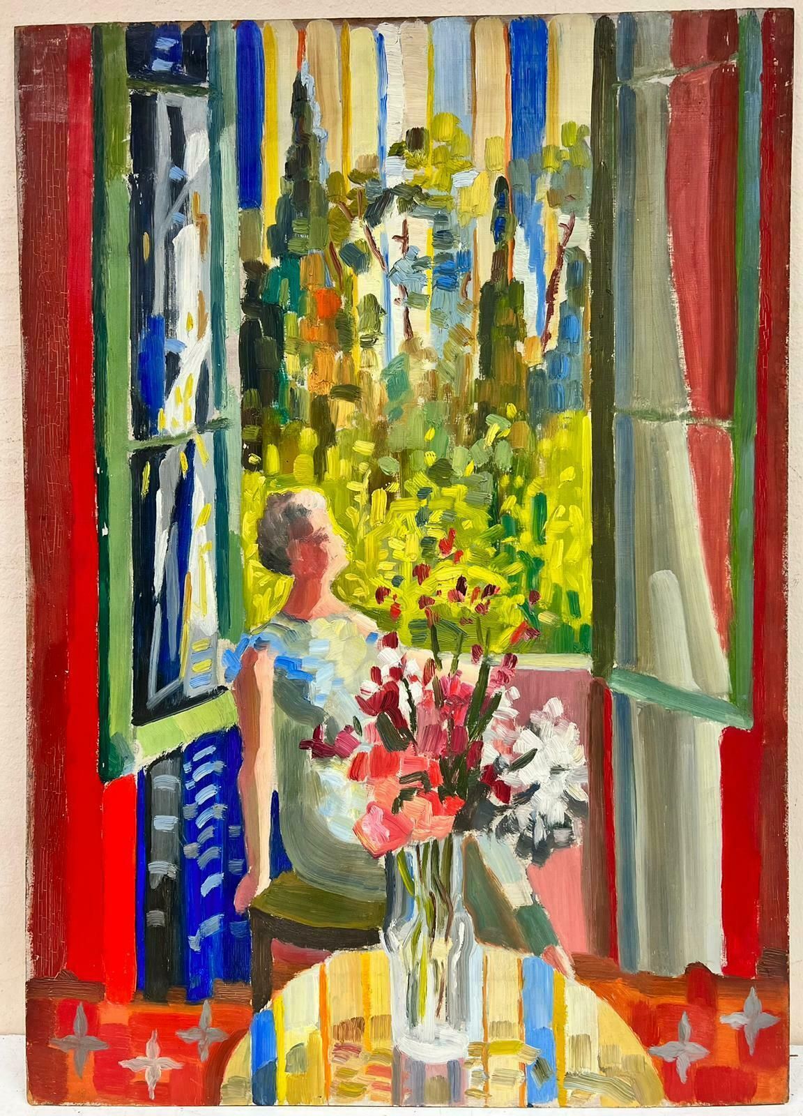 Josine Vignon1970's Lady Looking At View The From The Window French Post Impressionist Oil 1960's photo furniture