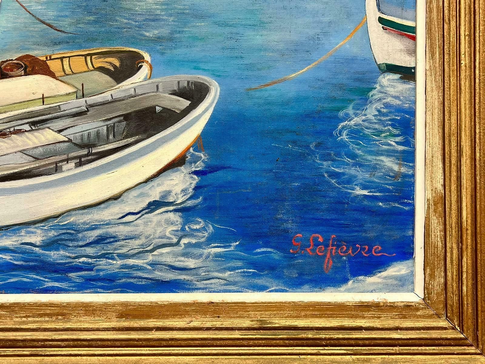 G. Lefevrehuge 20th Century French Signed Oil Fishing Boats In South Of France Harbour photo vinterior